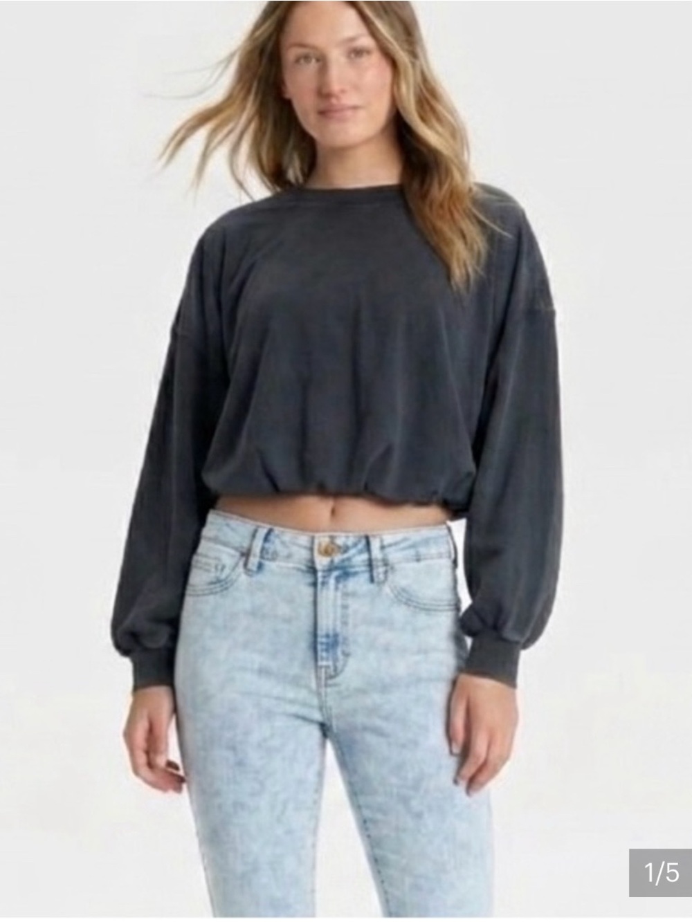 JoyLab Washed BUBBLE HEM Cropped Sweatshirt